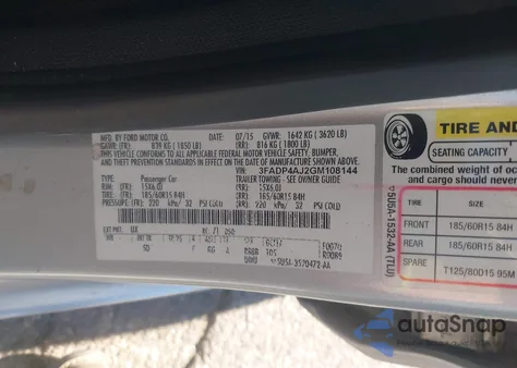 2016 Ford Fiesta S z USA, uszkodzony, nr VIN 3FADP4AJ2GM108144